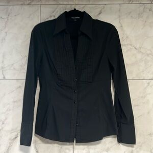 Pleat detail black button blouse